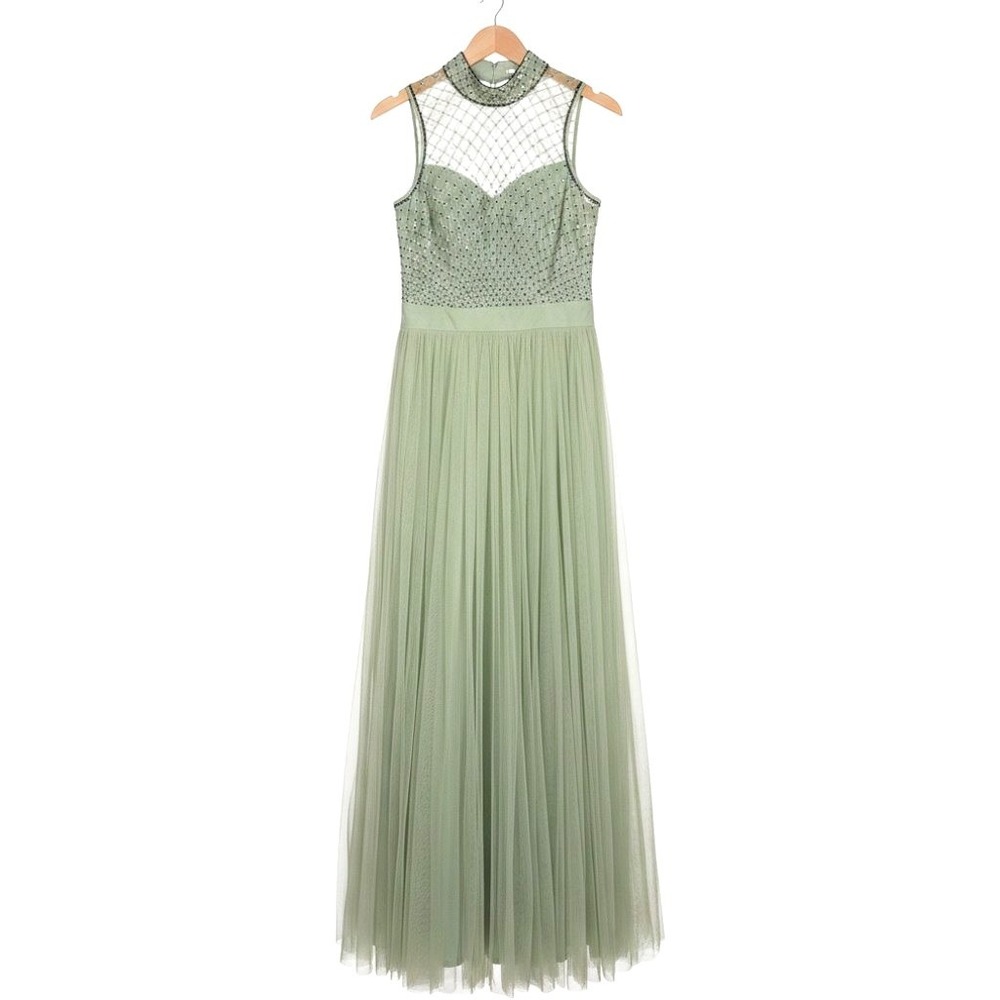 Amelia Rose Maxi Dress Womens 6 Sage Green NEW Beaded Tulle ARLW86 Gown